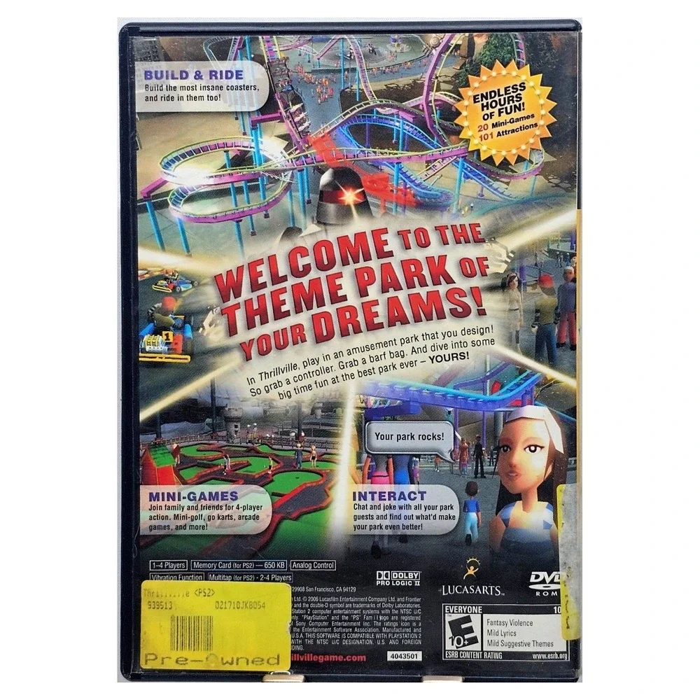 Thrillville PlayStation 2 PS2 Game LucasArts Theme Park Simulation Good Video